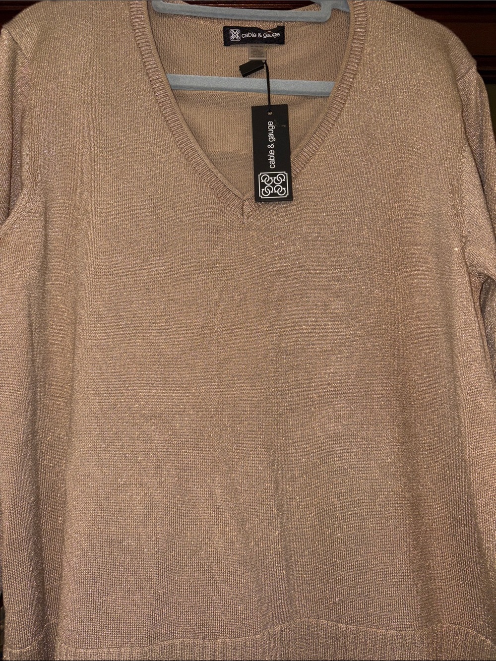 Cable & Gauge womens Shimmery Tan V-Neck Sweater